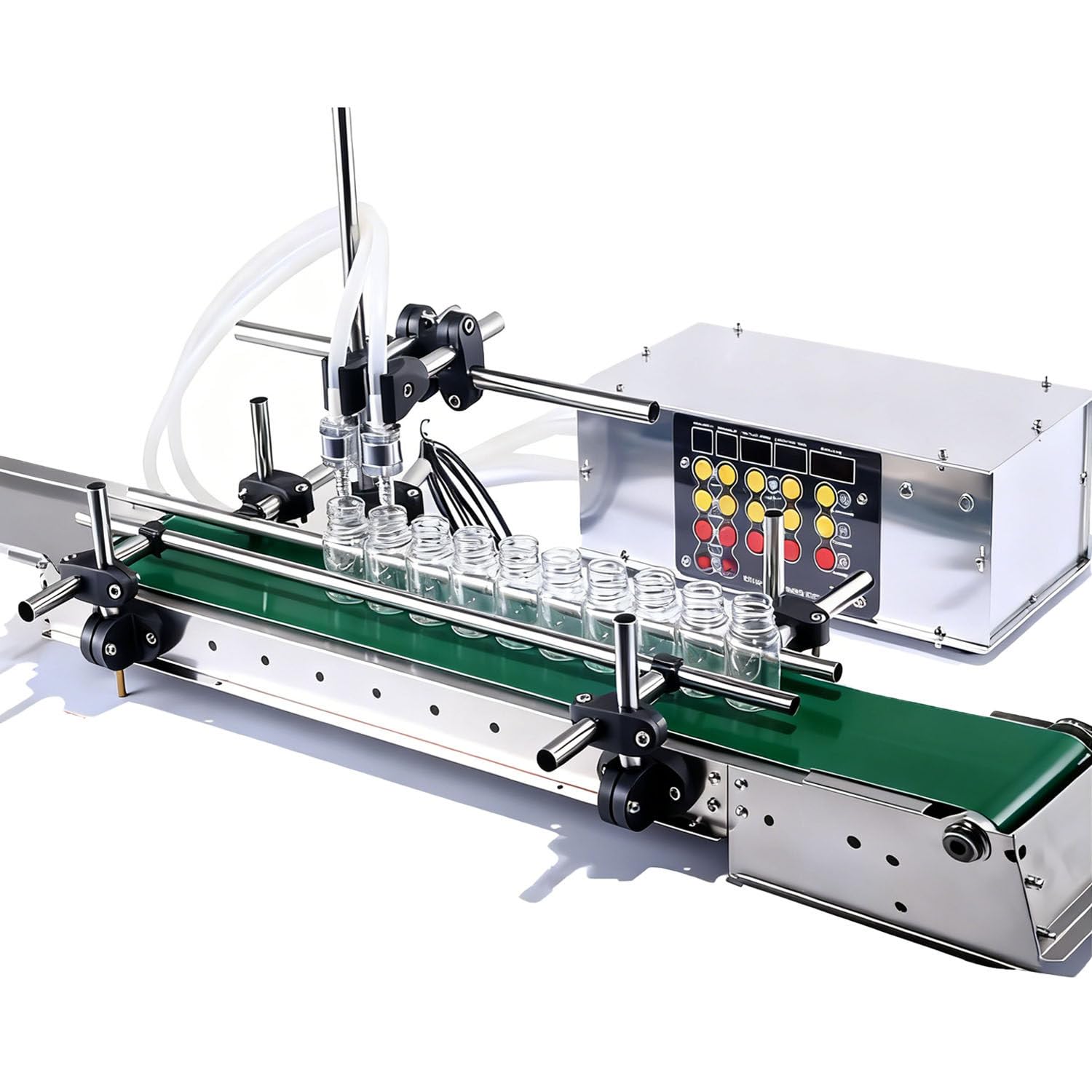 Automatic Liquid Filling Machine Line,4-Head Magnetic Pump Filler with 56.7in Conveyor,10-600ml Capacity,for Wine,Perfume &amp; Low-Viscosity Liquids 35in