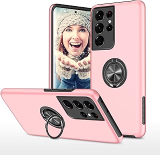 ATISIJIE Fodral för Samsung Galaxy S21 Ultra 5G mobilskal, mjukt stötfångare inre skal PC hårt fodral med ringhållare stat...