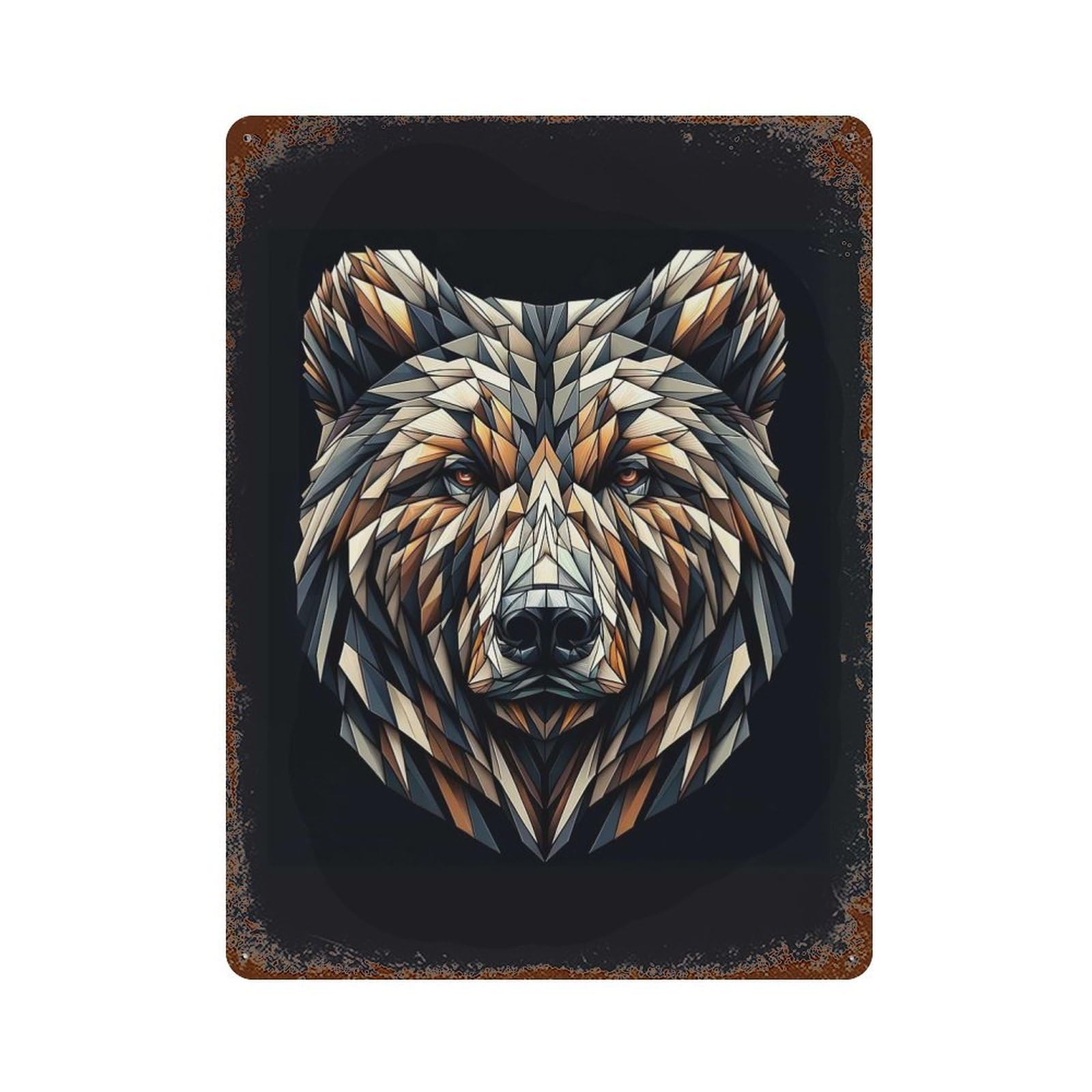 Garage Style Geometric Bear Rusty Metal Tin Sign 15.7"x11.8", Novelty Wall Decor for Bar And Workshop