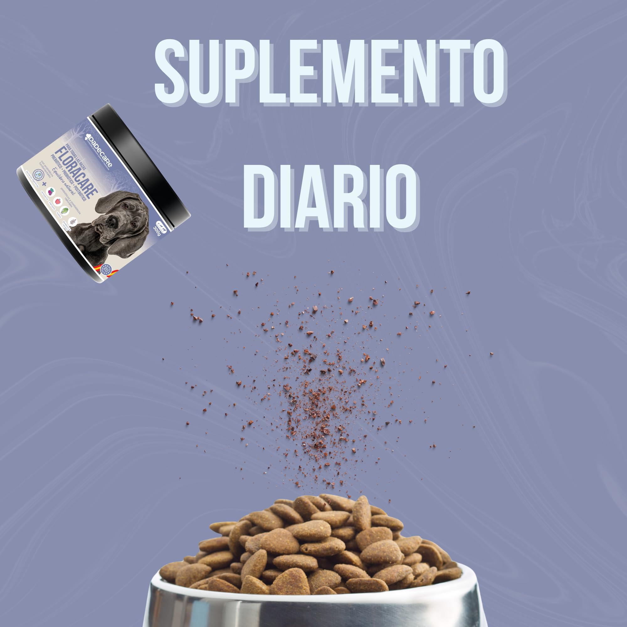 Floracare - Probioticos Perros en Polvo 300g - Repara Flora Intestinal y Mejora Digestión – Reduce Diarreas y Estrés – Ideal Tras Tratamientos o Cambio de Pienso con Prebióticos y Postbióticos