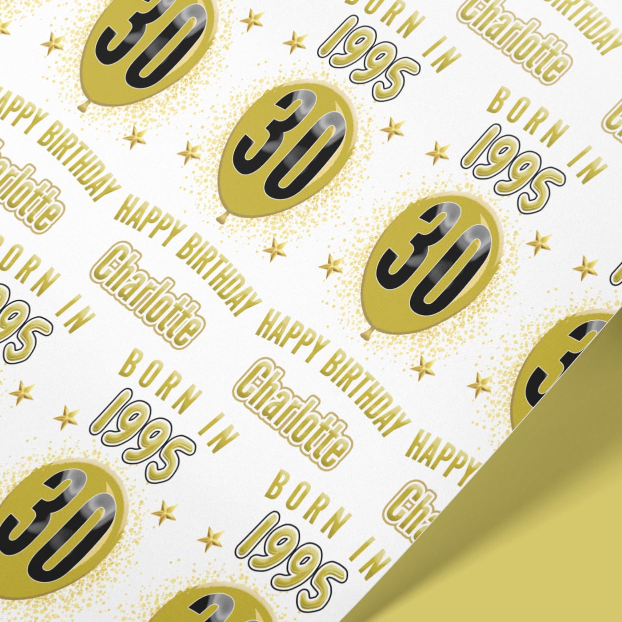 Personalised Birthday Gift Wrap – Custom Year Design for Milestone Birthdays (21st, 30th, 40th, 50th, 60th) – Gold & Black Elegant Wrapping Paper Roll – 61cm Wide