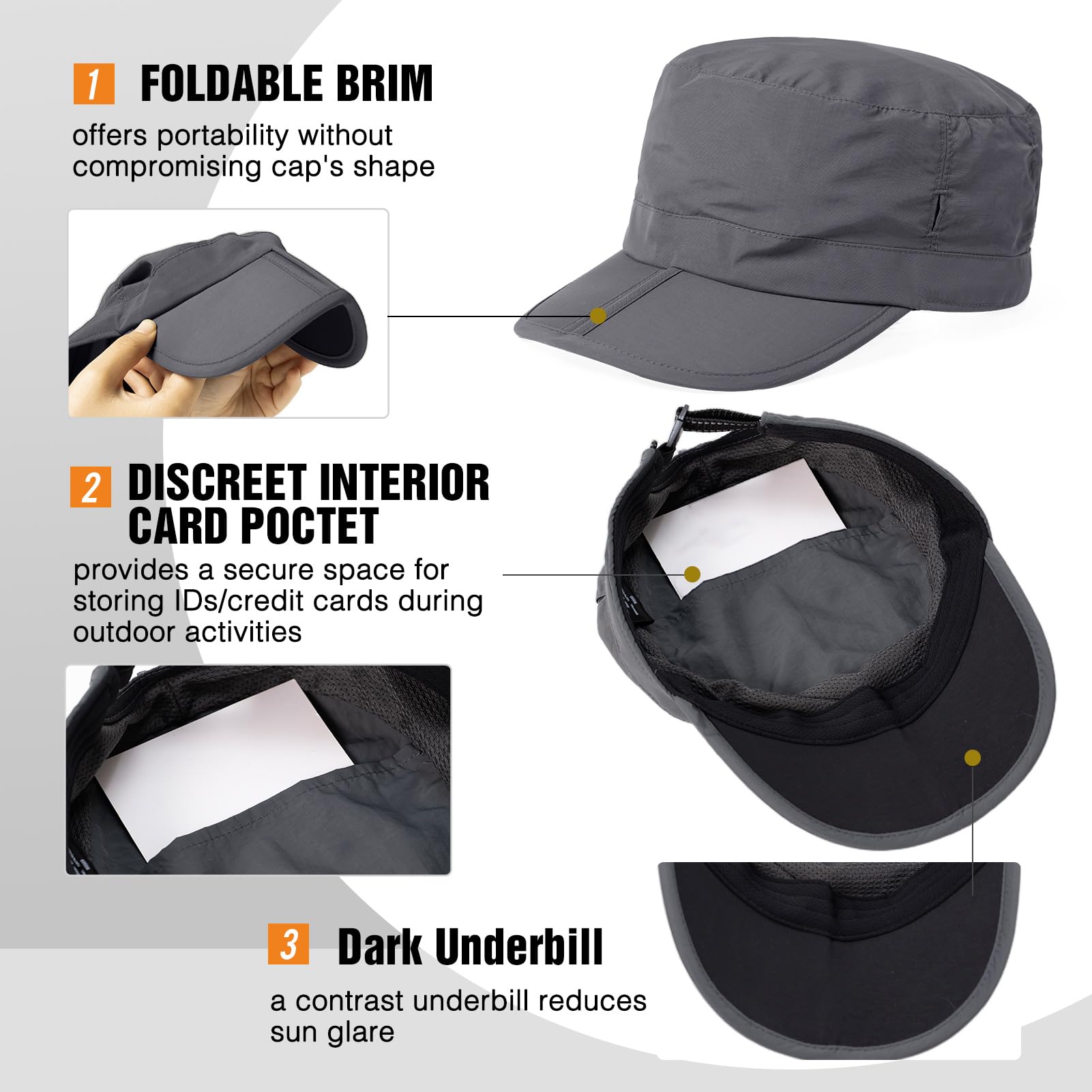 TOP-EX Cappello militare da uomo, impermeabile, con tesa pieghevole, per golf, corsa, attività all'aperto, berretto da baseball