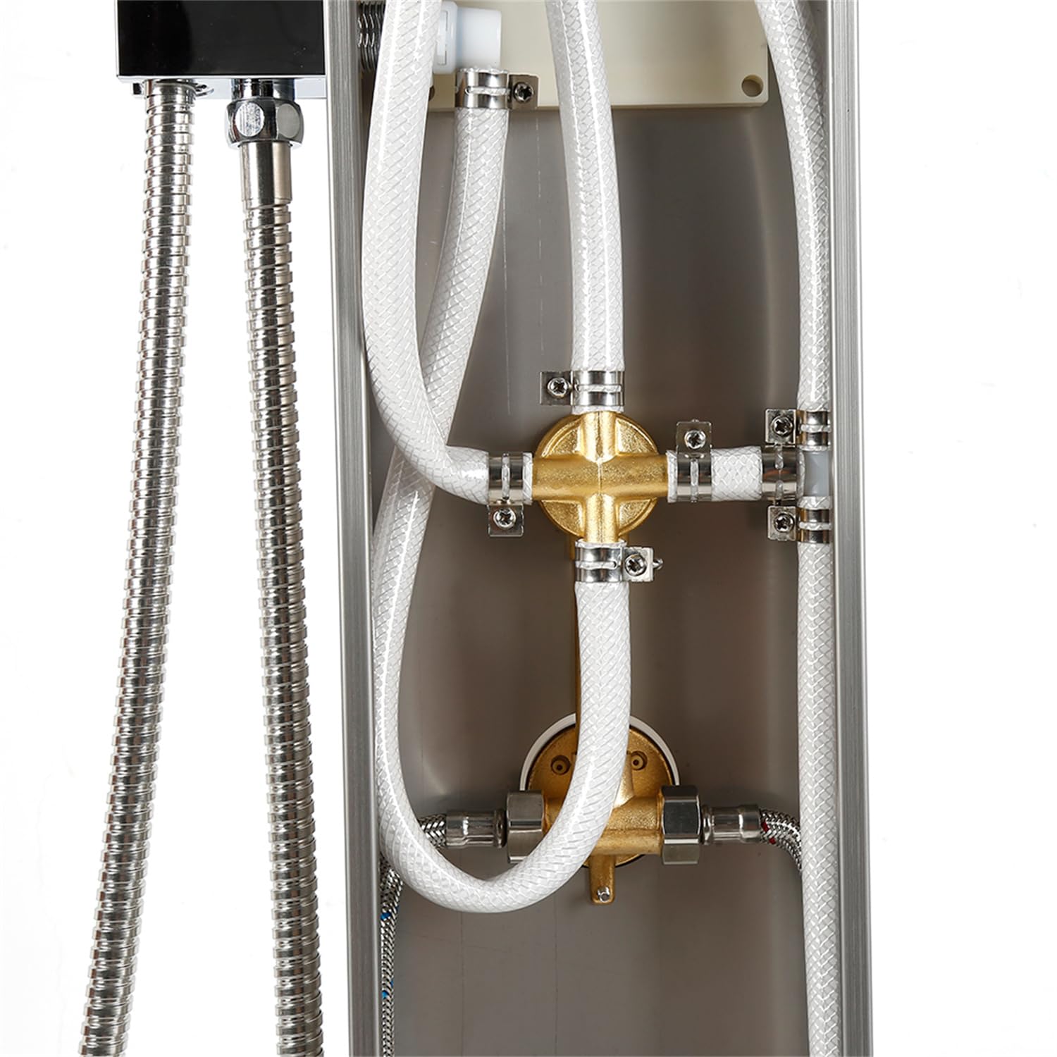 MUL-BOUTICA Columna de Ducha Hidromasaje Termostática Ajustable Con Temperatura y Flujo de Agua, Sistema Con Cascada (Plata-1,S2)