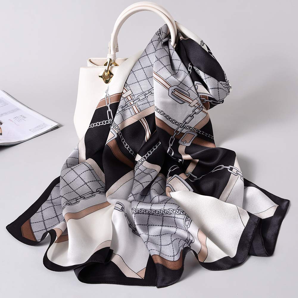 STORY OF SHANGHAI Sciarpa di 100% Seta da Donna Foulard Chiffon con Fantasie Orientale Semi-Trasparente