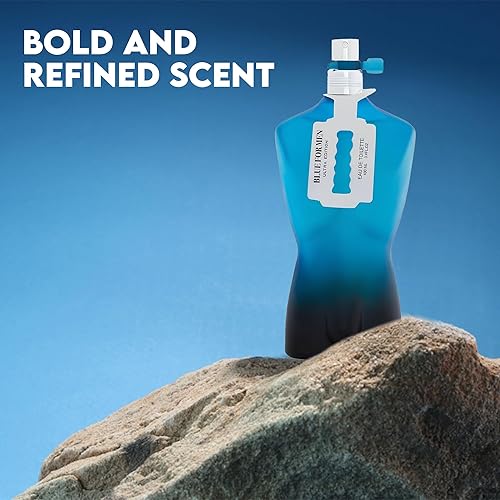 Miniatura 6 de Paquete de 3 perfumes de colonia azul para hombre, serie Eau de Parfume en espray con aroma floral amaderado y afrutado, set de regalo de perfume de