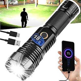 LED Rechargeable Torch Super Bright Flashlights High Lumens, 90000 Lumens Tactical Flashlights, Zoomable Waterproof Flashlight 5 Modes for Emergencies, Camping, Hiking, Hunting, Outdoor (Small)