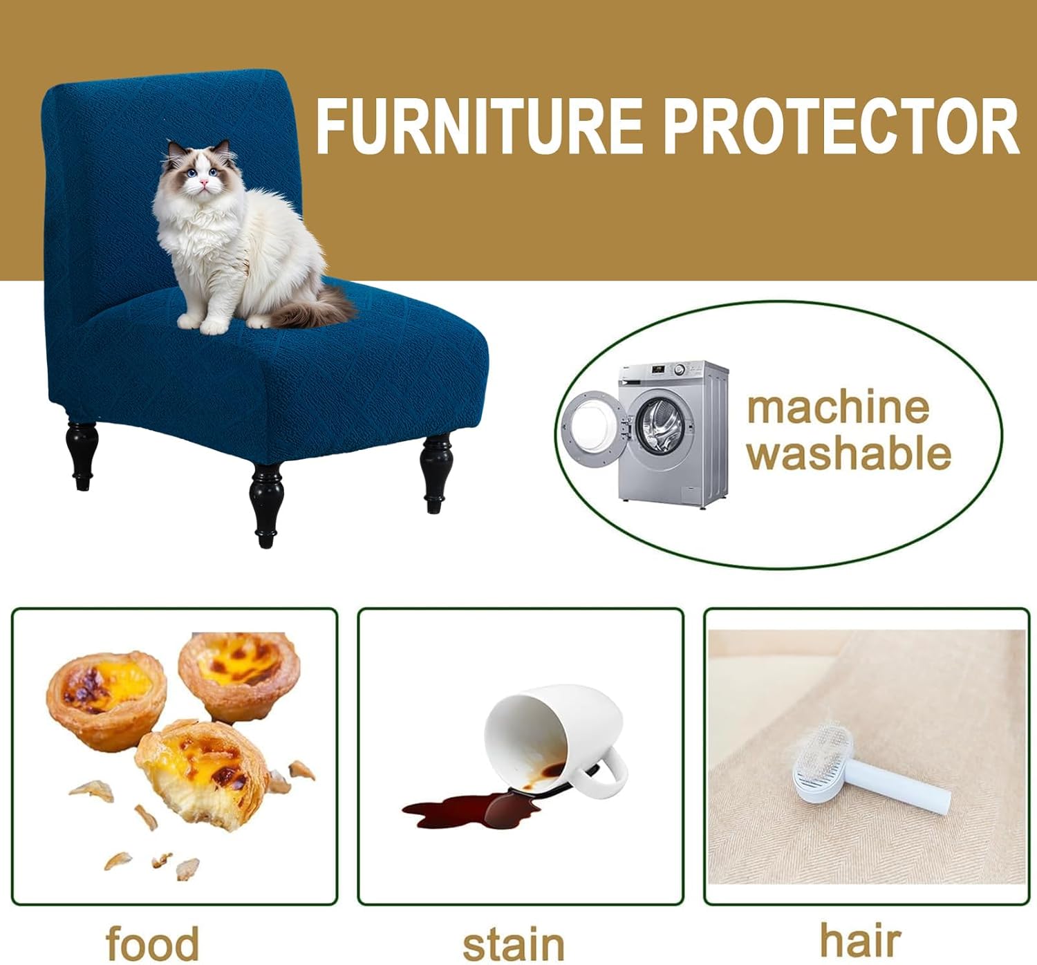Armless Accent Chair Cover, Stretch Jacquard Chair Slipcover Soft Slipper Chair Covers Furniture Protector Covers for Living Dining Room Hotel Reception Chair