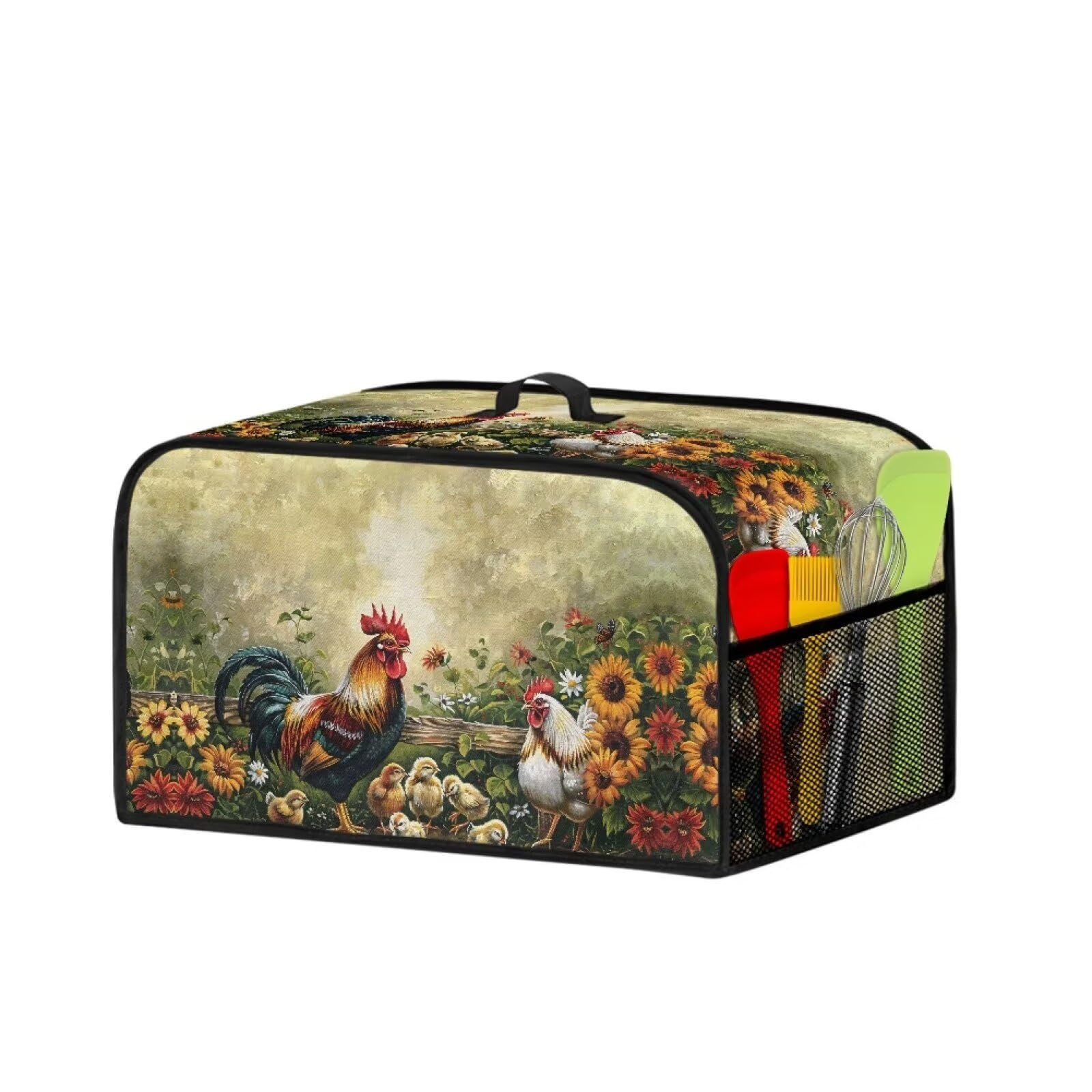 TODIYADDU Chicken Family Sunflower Slow Cooker Travel Bag Trendy Instant Pot Slow Cooker with Pocket and Handle Dustproof Air Fryer Cover Kitchen Small Appliance Dust Covers Holiday Gifts