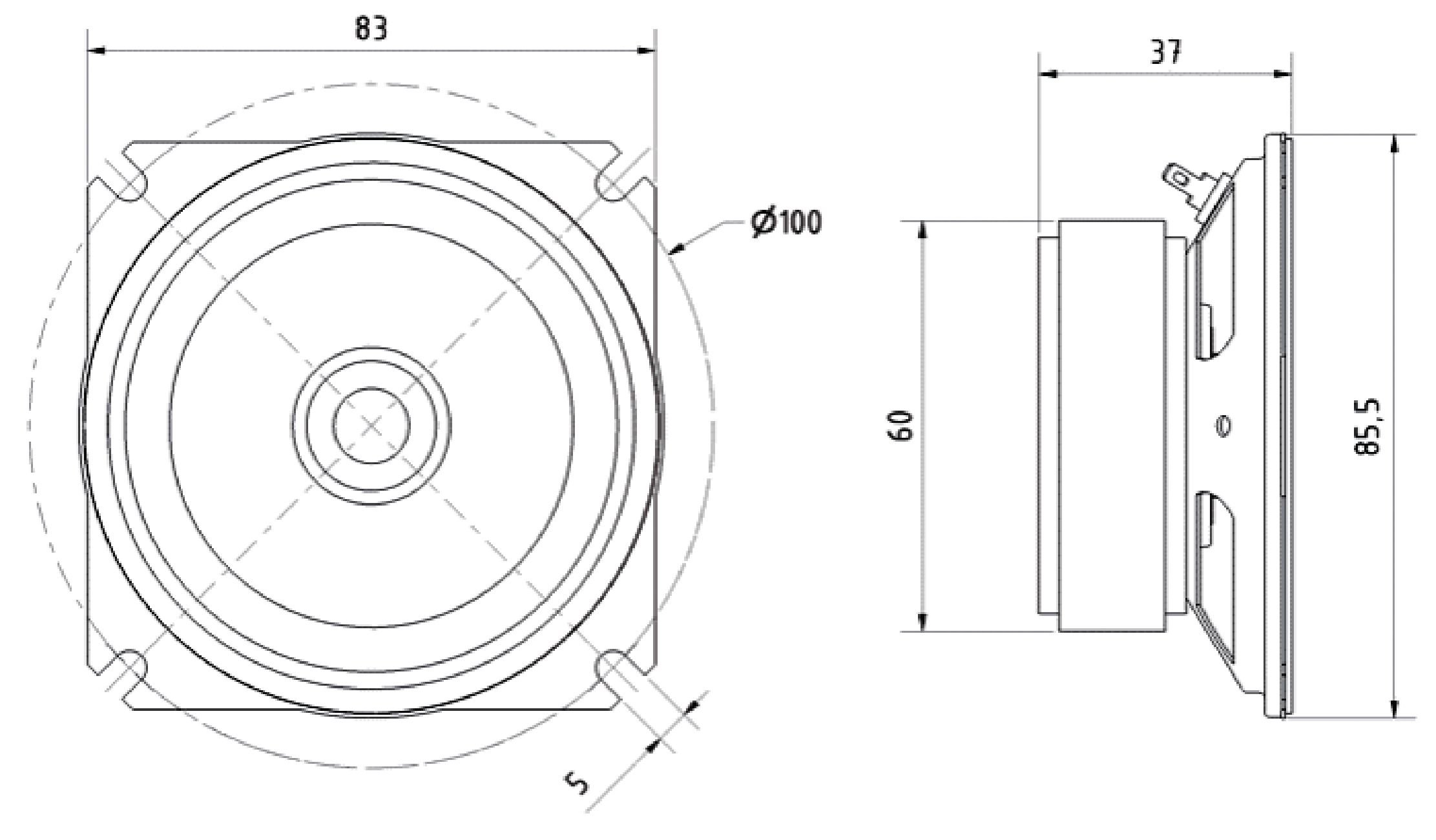 Altoparlante speaker miniaturizzato 4 Ohm 10W quadrato 87mm contatti faston