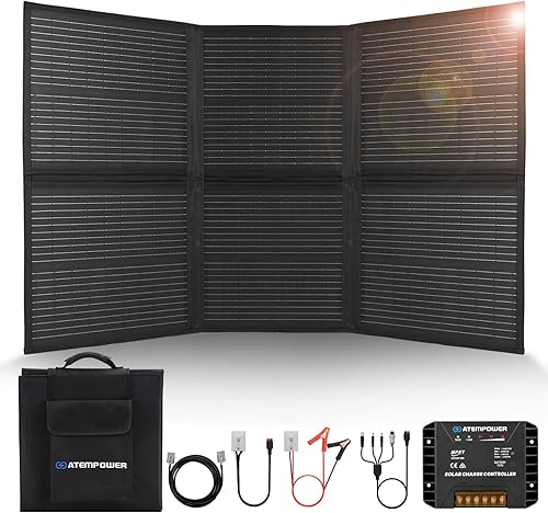 ATEM POWER Kit de panel solar portátil de 120 W - Kit de panel solar plegable monocristalino plegable para cámper, cargador de energía solar con