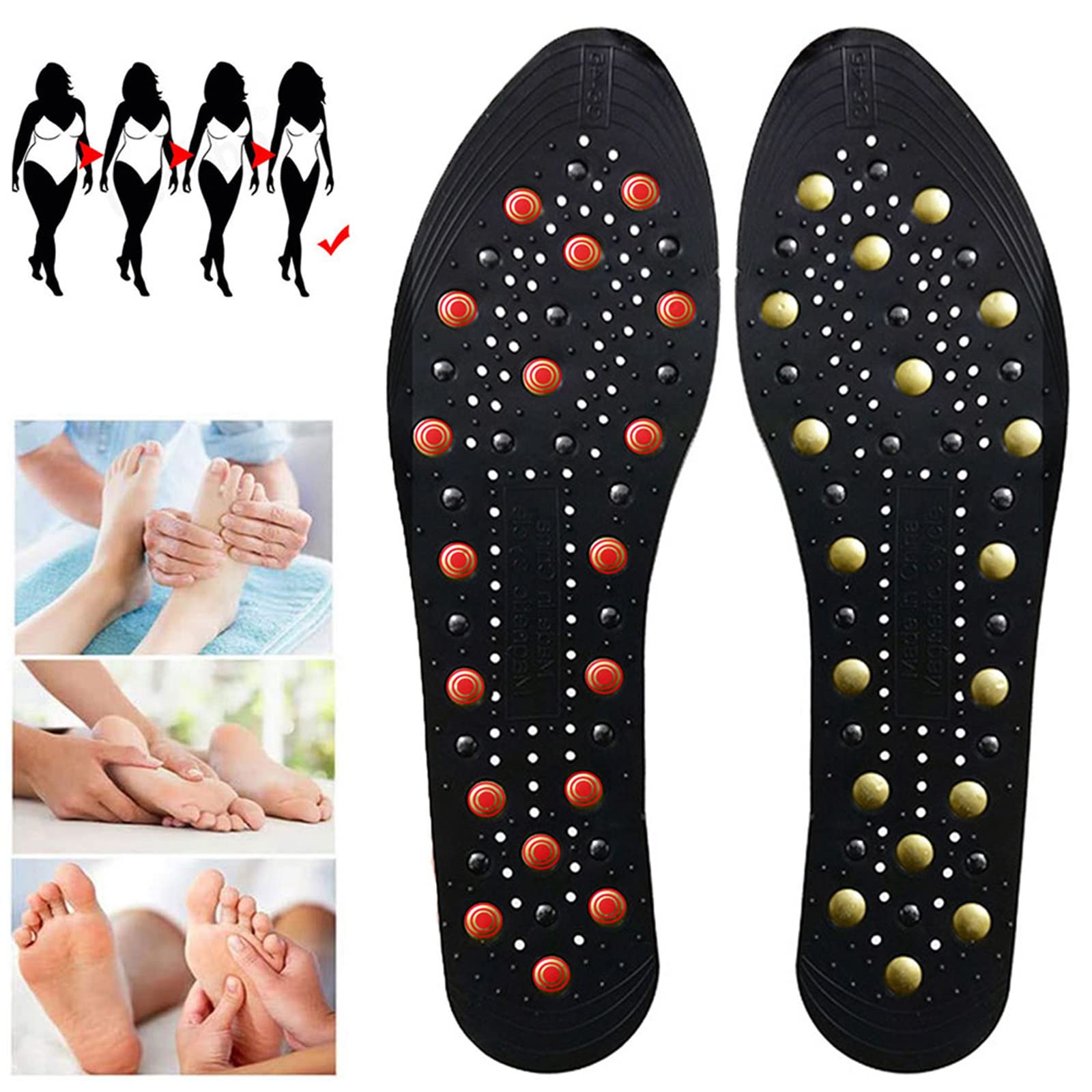 Solette Terapia Magnetica,Solette Magnetiche Dimagranti Per Dolori,Solette Ortopediche Plantare Piede Piatto, Fascite Plantare Per Uomini E Donne, Lavabile E Tagliabile(Size:3 pairs,Color:black)