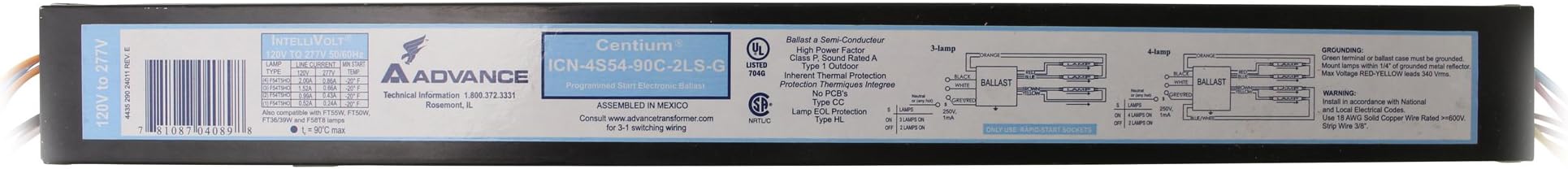 Advance ICN4S5490C2LSG 4 Lamp T5 Ballast (4 54WT5/HO) 120-277V