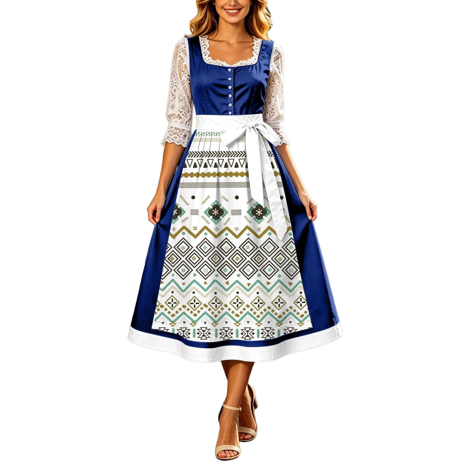 Elegante Abito Bavarese da Donna con Cintura in Vita e Bottoni sul Davanti per Occasioni Festive e