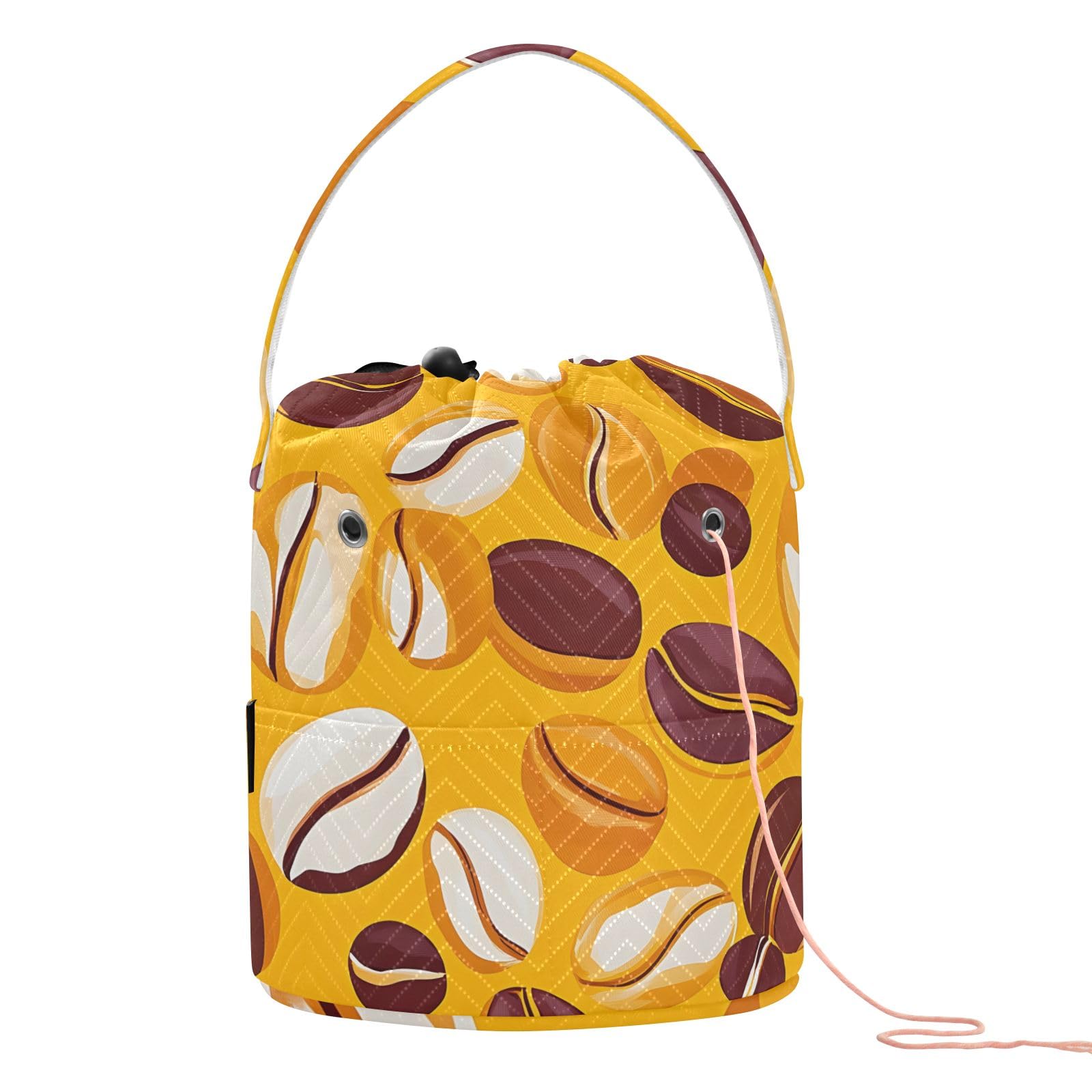 Yarn Storage Bag Small Crochet Bag Knitting Bag Organizer Yellow Coffee Beans Yarn Bags for Crocheting Basket