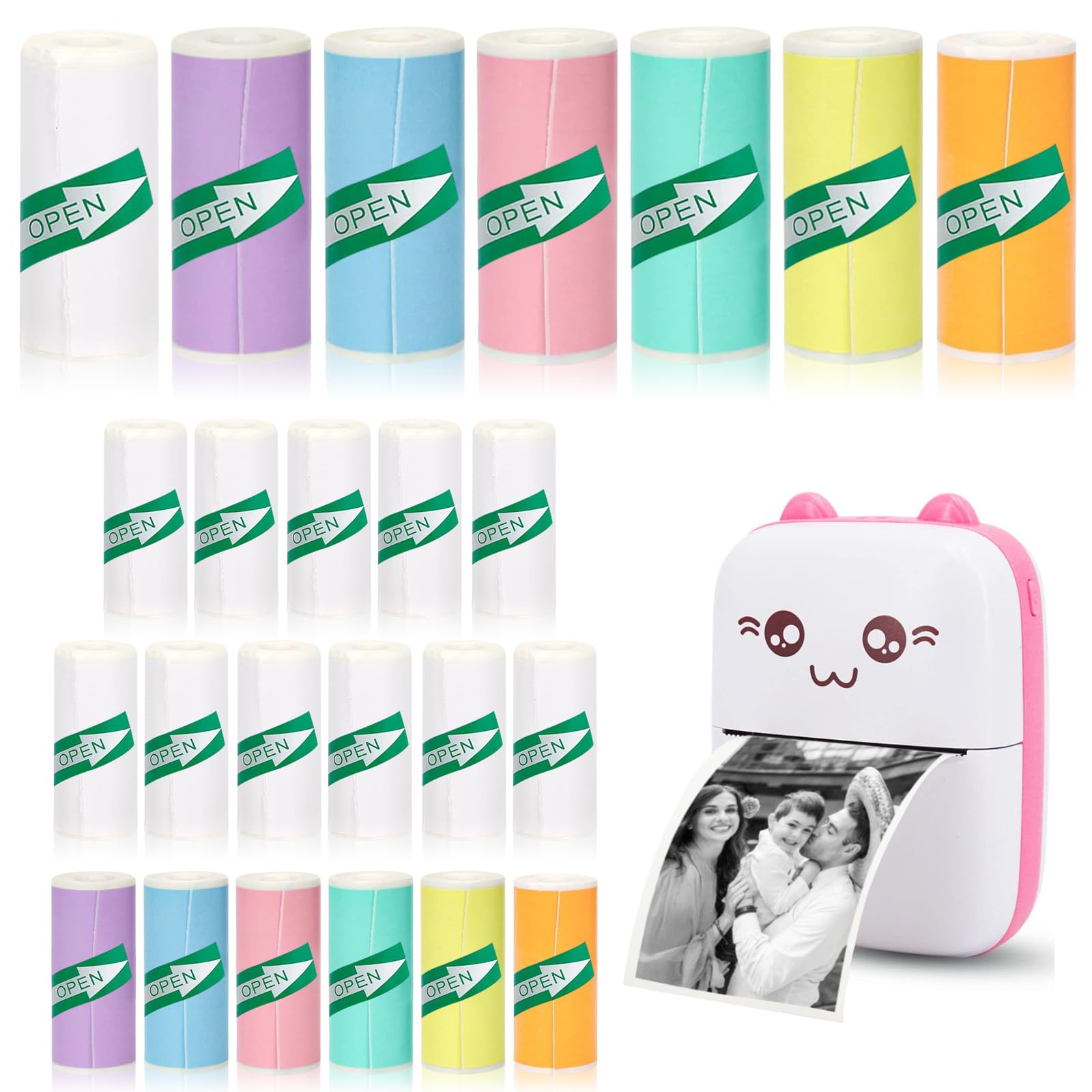 24 Pack Thermal Printer Paper, 57x25mm Colour Sticker Papers Mini Photo Printer Paper Roll Adhesive Thermal Paper for Children for Instant Photo Print Camera
