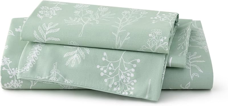 BEDSURE Pamut Ágynemű Szett 200x200 cm, Zöld Virágmintás Ágyneműhuzat Cipzárral, 3 Részes Garnitúra 2 Párnahuzattal 80x80 cm, Légáteresztő O