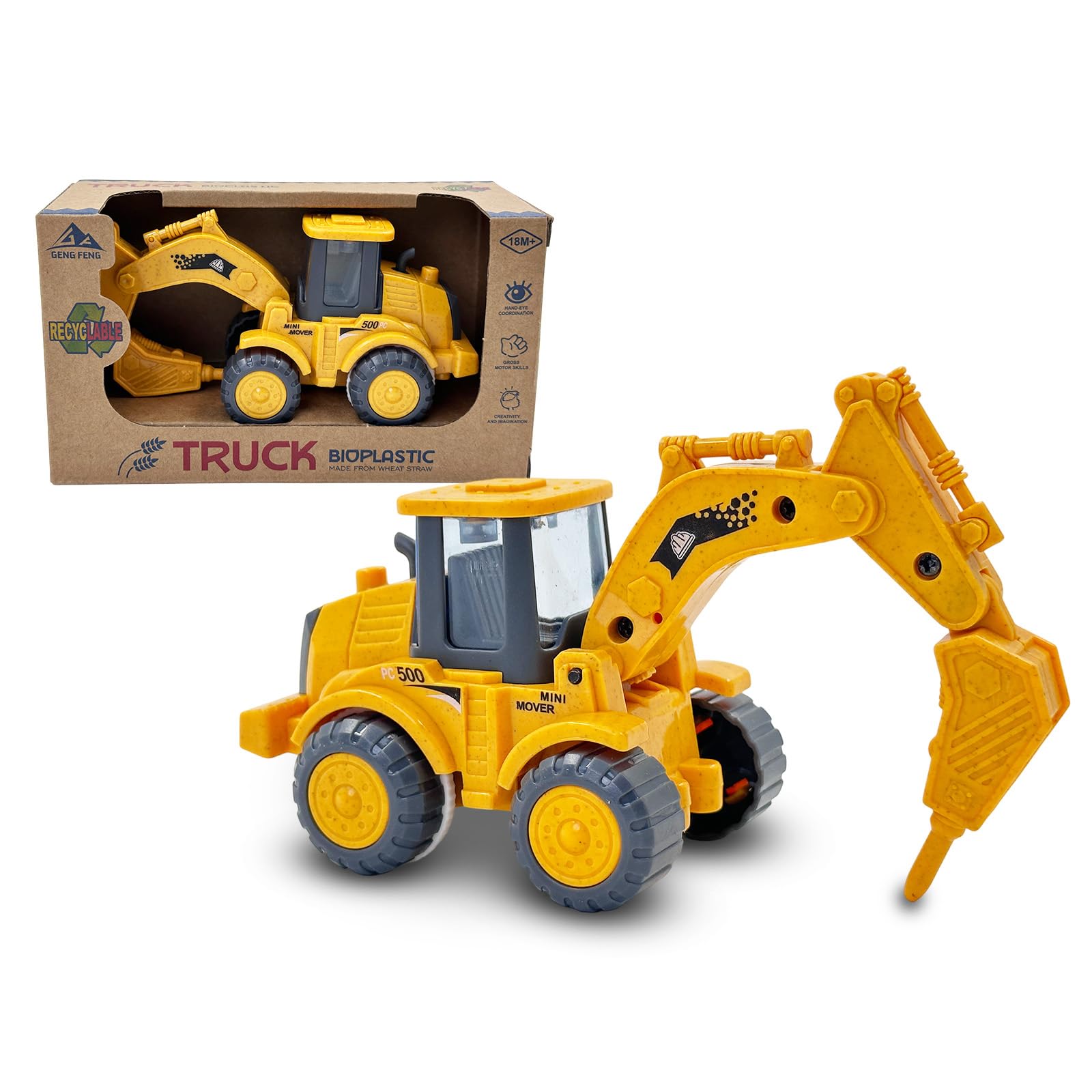 Cicili Construction Toys Car for 2-6 Year Old Boy, Friction Powered Crusher Truck Toys with Movable Arm & Wheels, Safe Wheat Straw Material Toddlers Toys Cars, Outdoor Toys Gifts for Boys and Girls
