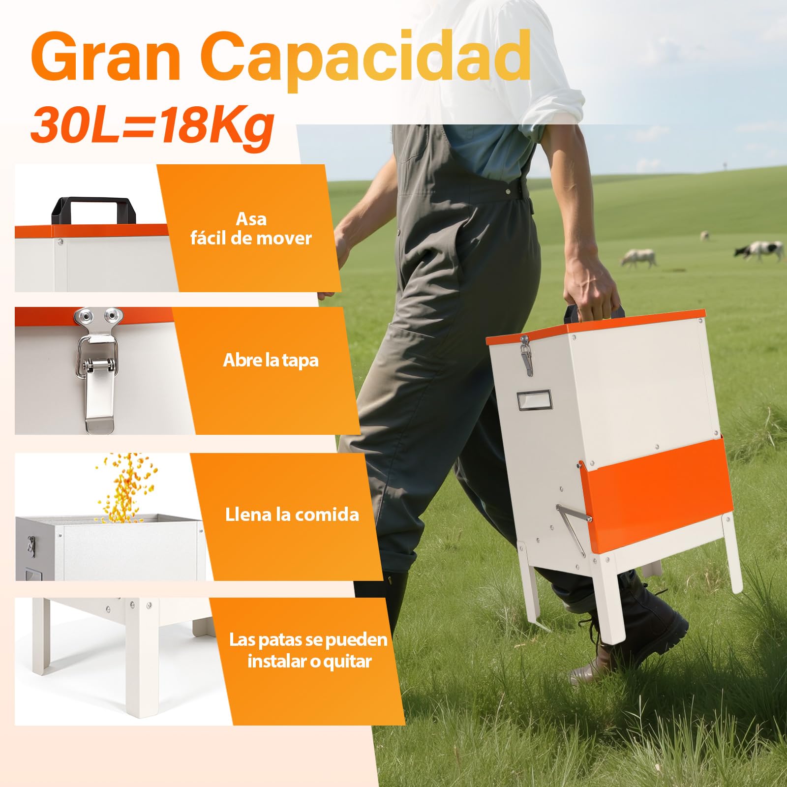 Comedero Gallinas Anti Ratas,Comida AutomáTico Para Pollos Sin Desperdicios,18kg Comedero Polloscomedero Colgante para Gallinas,Resistente A La Lluvia,Alta Capacidad para Aves de Corral