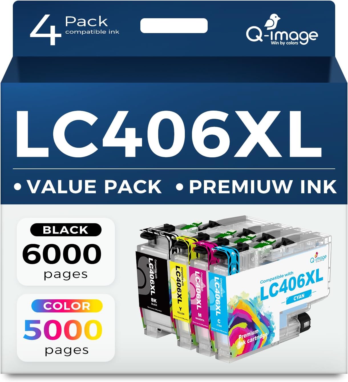 LC406XL LC406 Ink Cartridges for Brother Printer Compatible for LC406XL High Yield LC406 XL Work for MFC-J4535DW MFC-J4345DW MFC-J45435DW MFC-J5855DW MFC-J6555DW MFC-J6955DW (Bk C M Y, 4 Pack)
