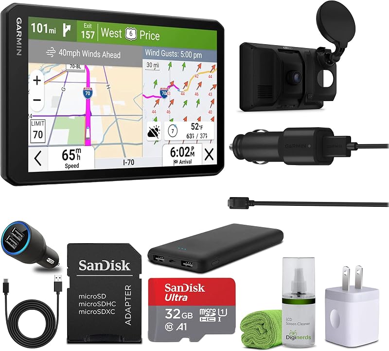 Garmin dēzl Cam OTR725 GPS Truck Navigator 7" Display Bundle | For Commercial Truck Navigation | Touchscreen Display | Commercial GPS Navigation | Includes 32GB Memory Card + Cleaning Kit