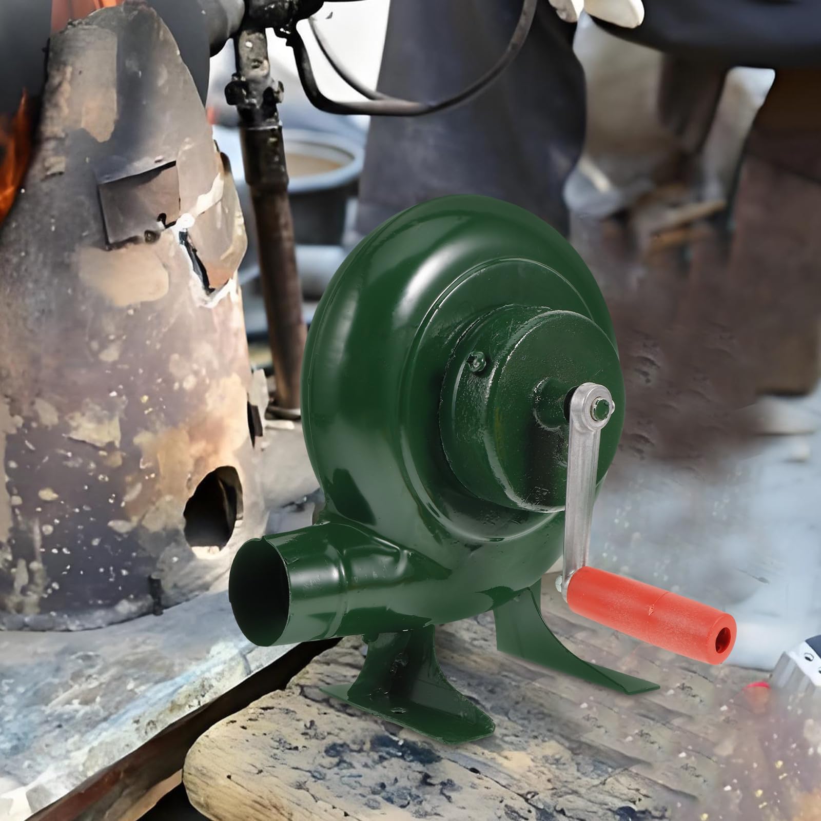 Ventilatore Manuale per Barbecue da Esterno, Ferro Verde Portatile