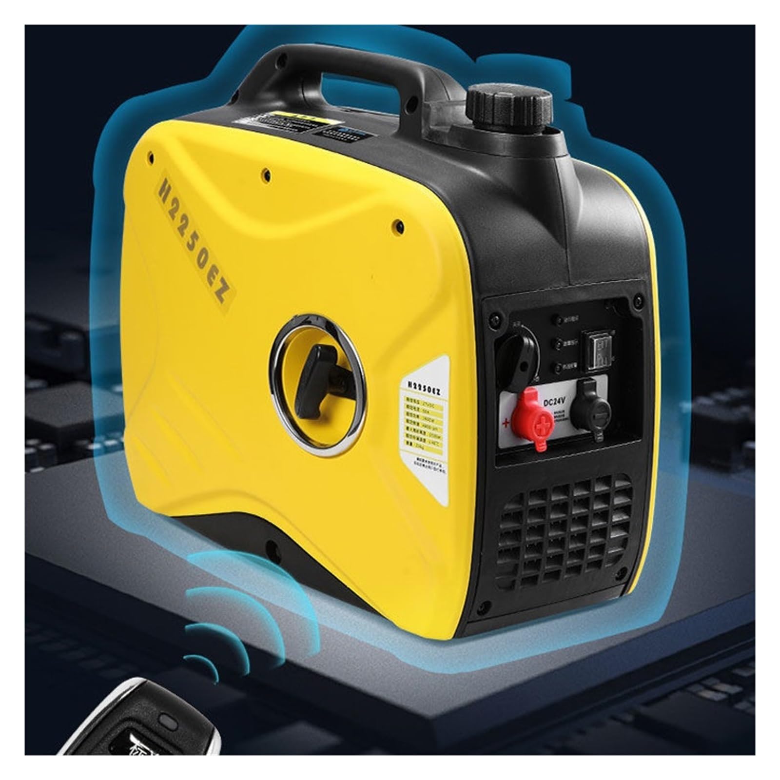 Aire acondicionado de estacionamiento de 24 V, generador automático de gasolina, arranque remoto, vehículo de carga de CC, silencioso, pequeño diésel Para bricolaje(Yellow)