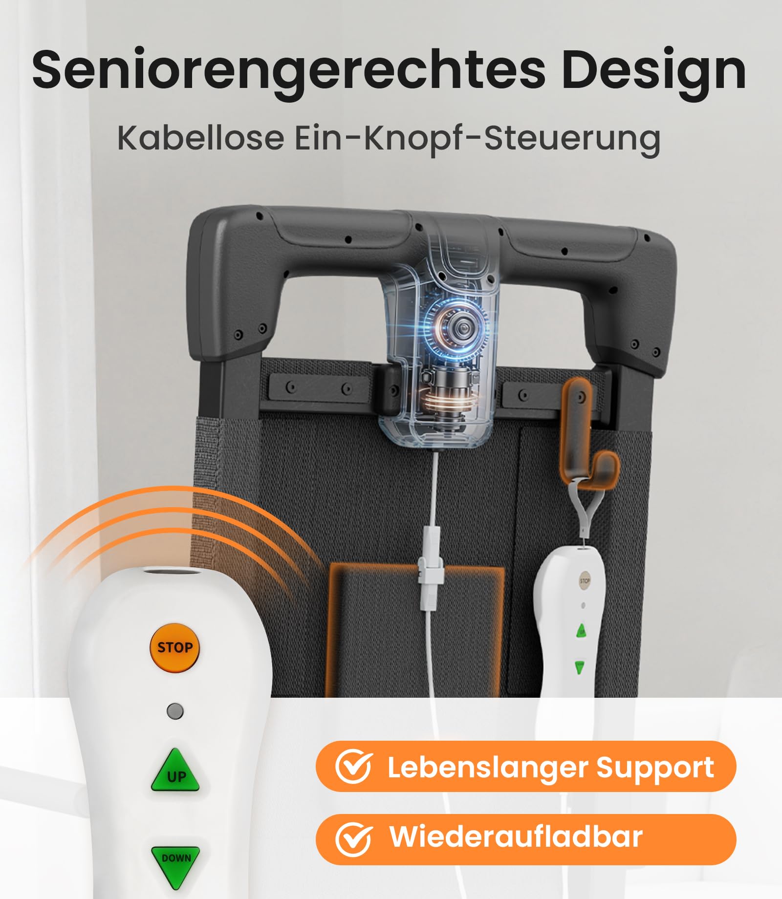 VOCIC AX35 Aufstehhilfe mit Transferfunktion, Rollen & Bremsen | Senioren Sturzhilfe Zuhause, Elektrischer Bodenlift Transferstuhl, Bett Sofa Rollstuhl, 4 Rollen Bremse kompakt 160KG