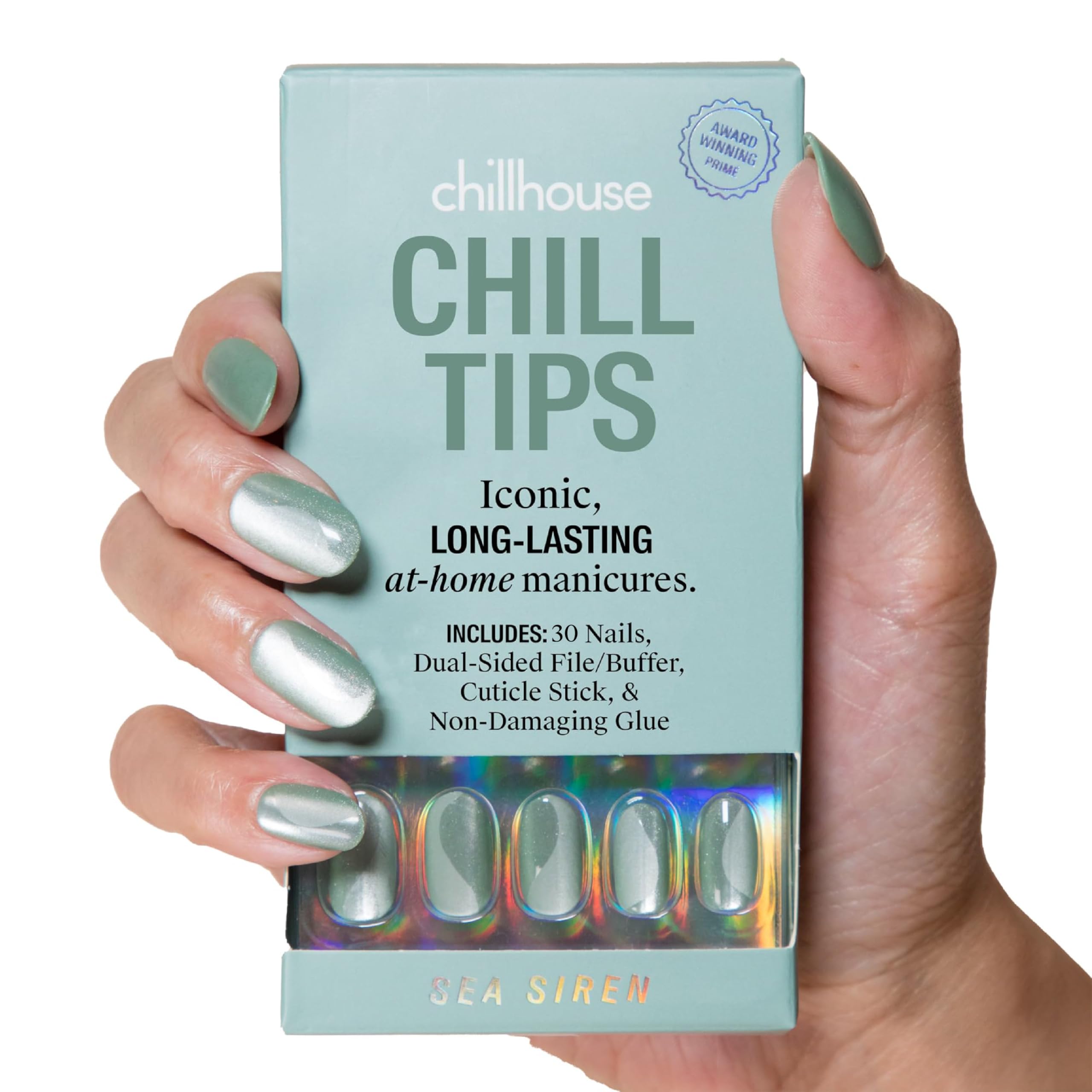 Chillhouse - Chill Tips, Press on Nails Kit - Sea Siren (Oval) - 30 Nail Shapes & Sizes - Up to 2 Weeks of Wear - Customizable Fit - Reusable - Latina Founded & Women Owned - Beauty & Self Care