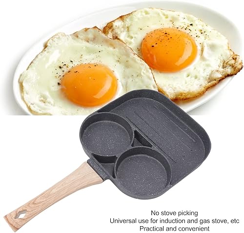 Miniatura 4 de Sartén para huevos, sartén antiadherente para huevos fritos de 3 secciones, sartén cuadrada para huevos y tocino, sartén dividida con mango de