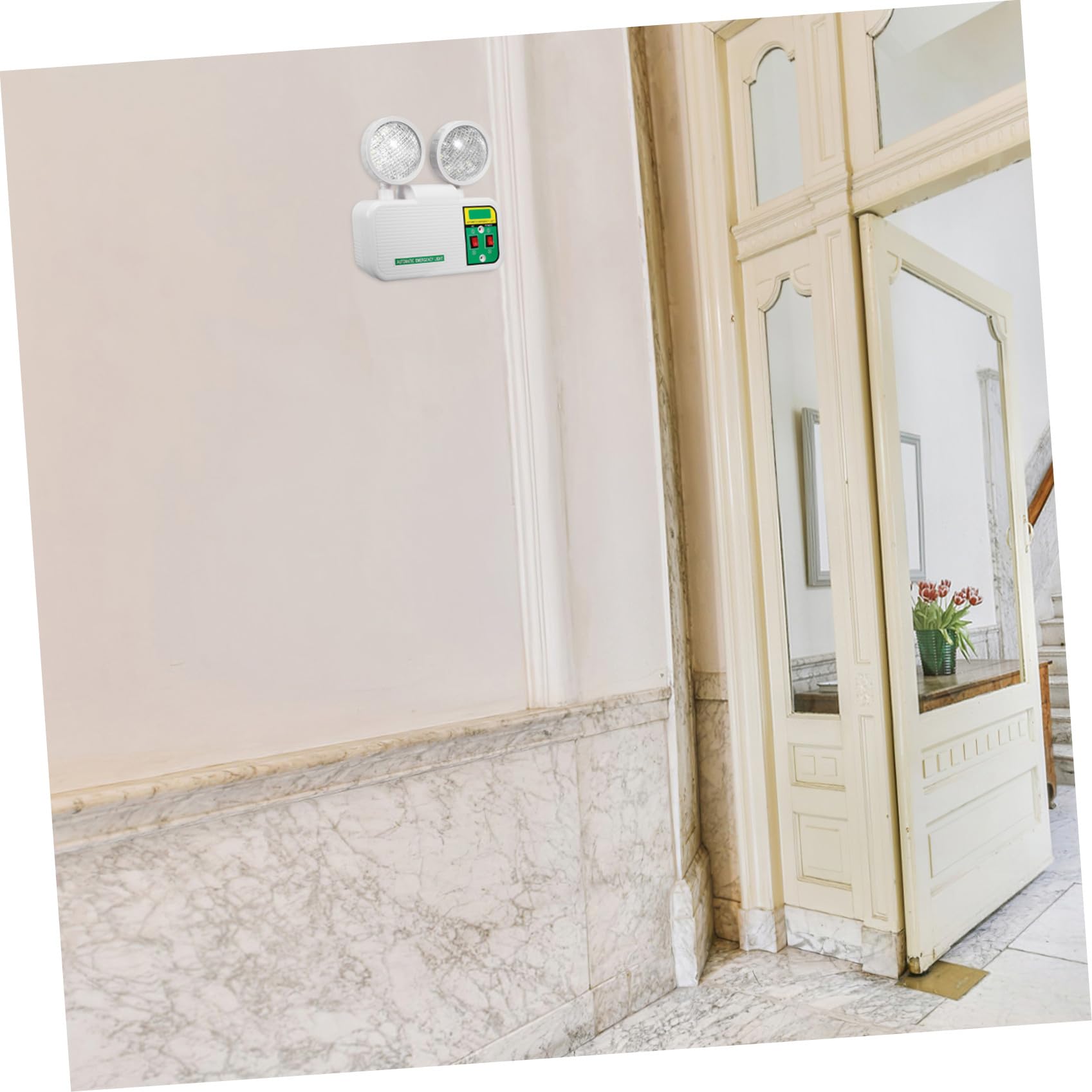 Ciieeo Lampada di Emergenza LED a Doppia Testa da Parete per Corridoi | Bianco Plastico, Testa Regolabile Ritardante Fiamma, per Vie di Evacuazione in Scuole e Supermercati
