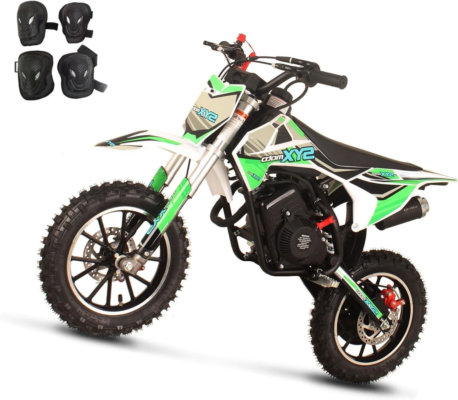 58cc Dirt Bike, 4-Stroke Gas Power Mini Pit Bike,Off-Road Motorcycle for Kids,Pull Start,10" Tires,with Child Protective Equipment Sets(GreenWhite)