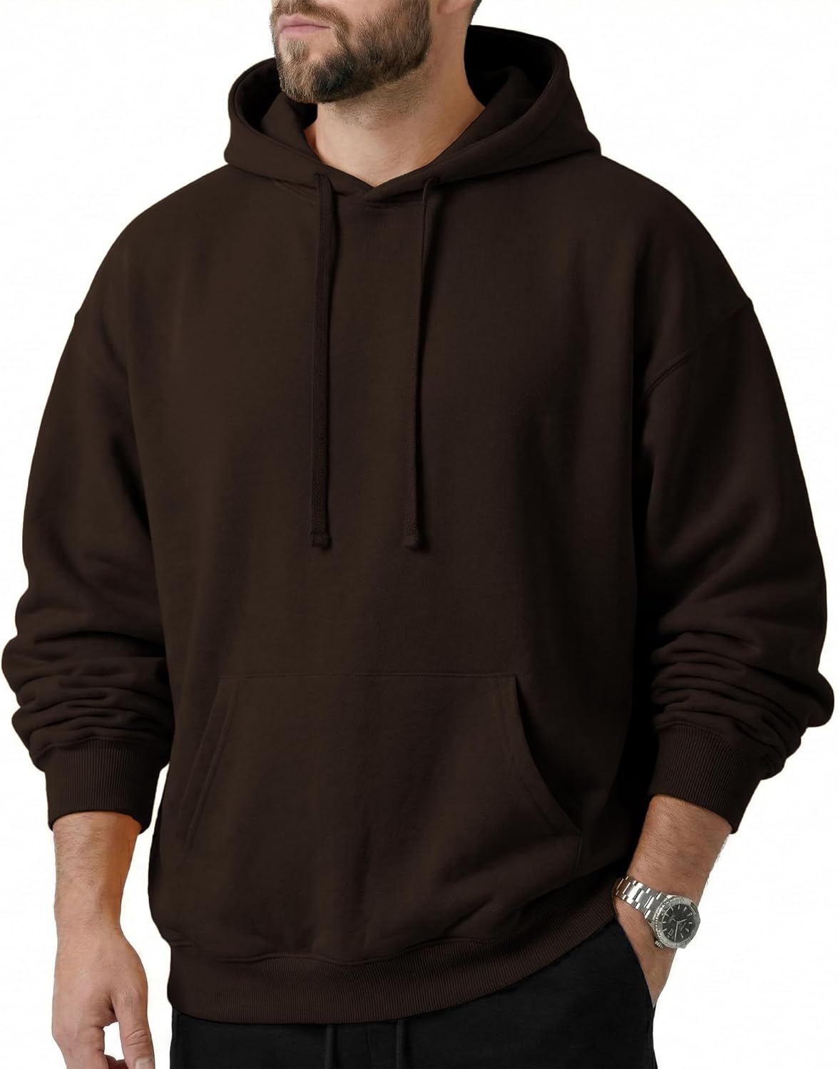 Ohoo Men's Loose Fit Pullover Hoodies Midweight Soft French Terry Hooded Sweatshirt with Long Sleeve - Image 2