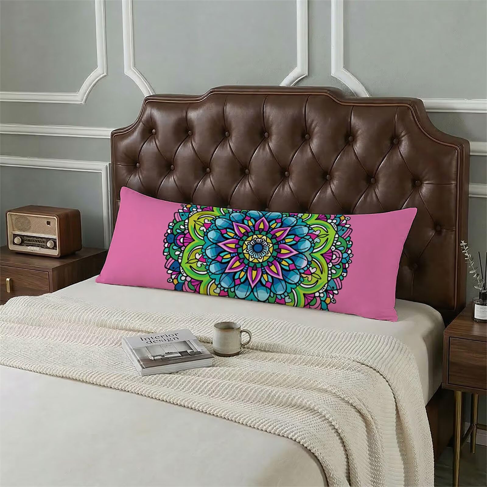 Funda de Almohada 180 cm Rosa Protector Almohada 60x180cm Suave Terciopelo Funda Cojin, Mandala Long Pillowcase Transpirable, con Cierre de Cremallera Lateral Cushion Covers para Dormir de Lado bz-670