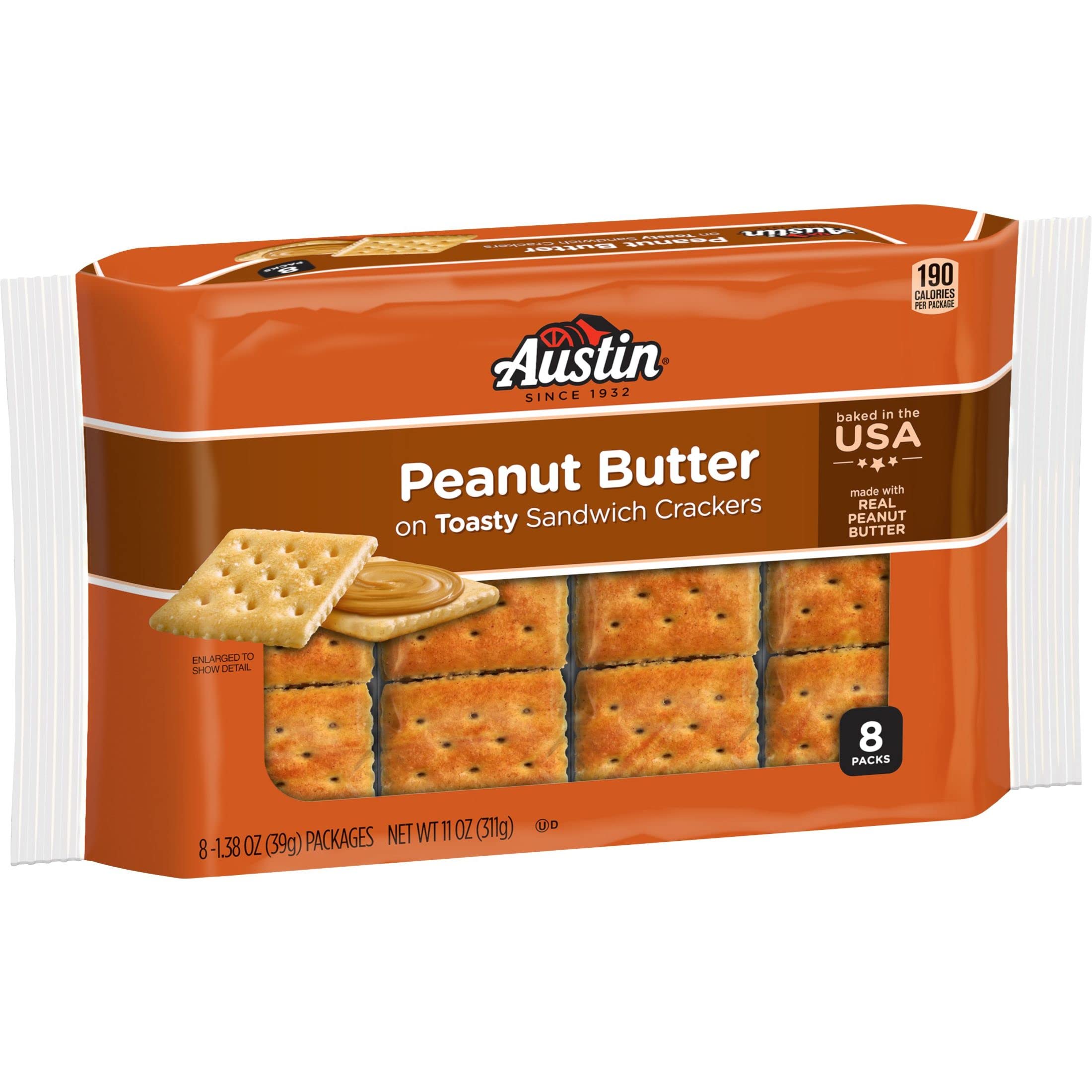 Austin Sandwich Crackers, Single Serve Snack Crackers, Office and Kids Snacks, Peanut Butter on Toasty (12 Trays, 96 Packs) - Peanut Butter on Toasty