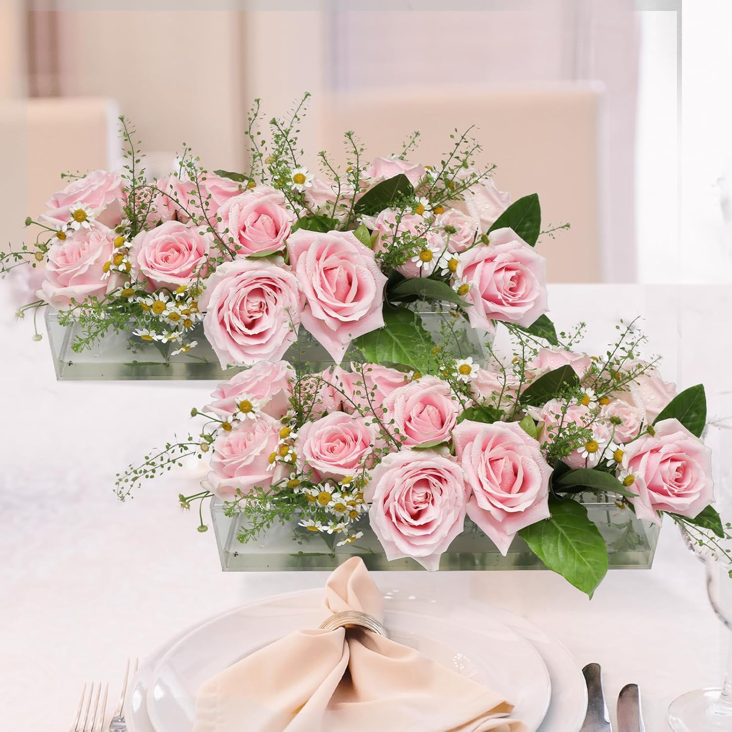 2Pack Acrylic Flower Vase Rectangular Floral Centerpiece