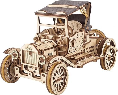 UGEARS Kit de coche de modelo clásico, rompecabezas 3D para adultos y niños con techo plegable y motor funcional de 4 cilindros, kits de coche
