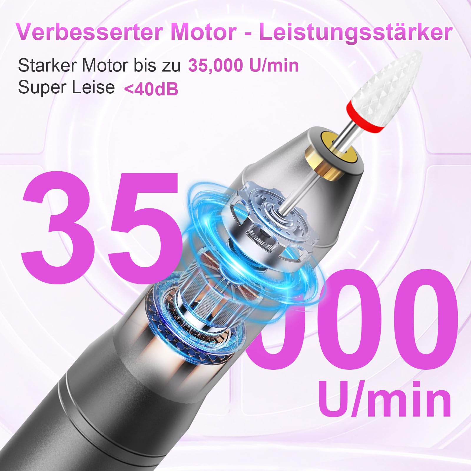 POFIBO Nagelfräser Kabellose Elektrische Nagelfeile - 35000 U/Min Nagelfräser für Gelnägel, 12 IN 1 Professionell Fräser für Nägel & Acrylnägel, Maniküre Pediküre Set mit 5 Geschwindigkeiten