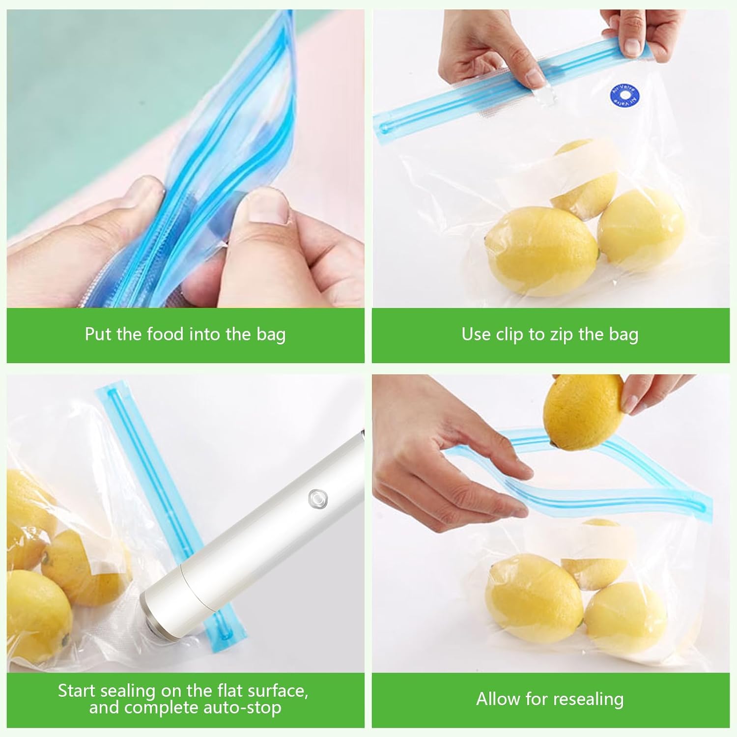 Food Vacuum Sealer, Portable Mini Vacuum Sealer for Food, for Food Preservation and Storage, Food Save Vacuum Sealer, with 5 Reusable Zipper Vacuum Bags