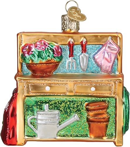 Old World Christmas Adorno soplado de vidrio para banco de macetas para árbol de Navidad