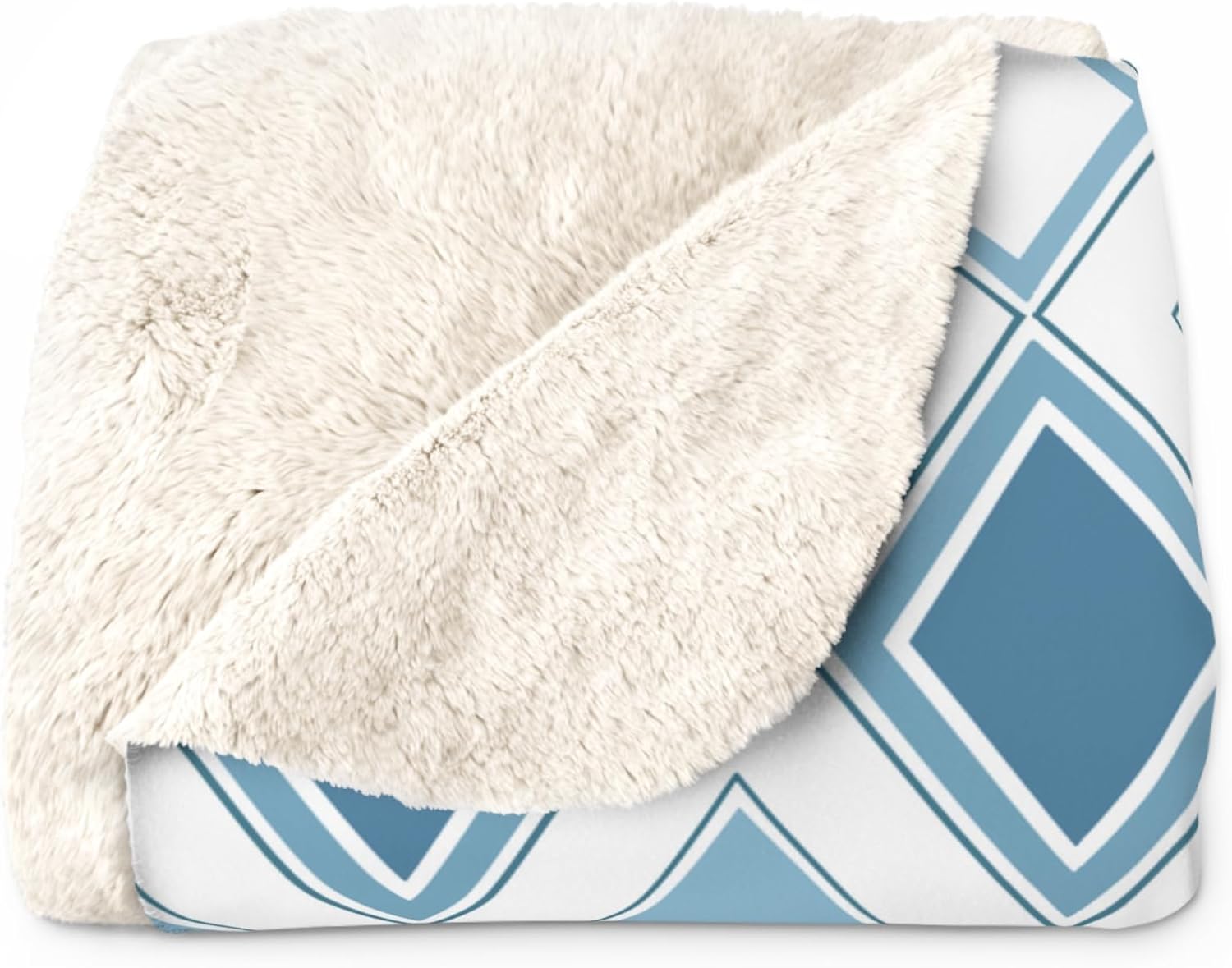 Sherpa Fleece Blanket Blue Diamond Pattern Blanket, Stylish Graphic Throw, Trendy Geometric Design Bed Cover - Image 3