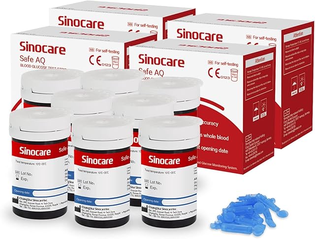 sinocare Blood Glucose Test Strips x 200 pcs, Diabetic Test Strips for Safe AQ Smart and Safe AQ Voice Blood Glucose Monitor