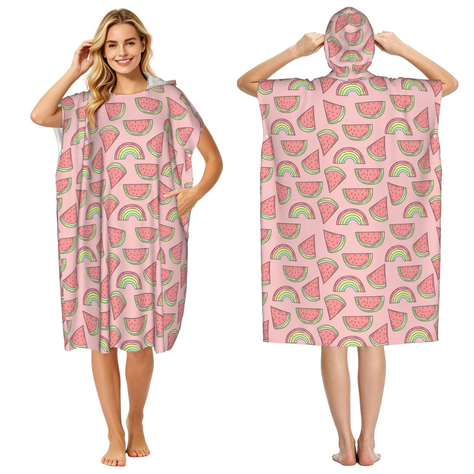 Noble Ren Rainbow Watermelon Adult Hooded Beach Towel Swimming Cover Outdoor Wearable Towels Bath Bathrobe Cape Quick Drying