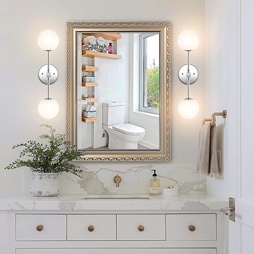 Miniatura 2 de BAODEN Moderno aplique de pared de 2 luces industrial de mediados de siglo para cuarto de baño con pantalla de cristal de globo blanco, accesorio de