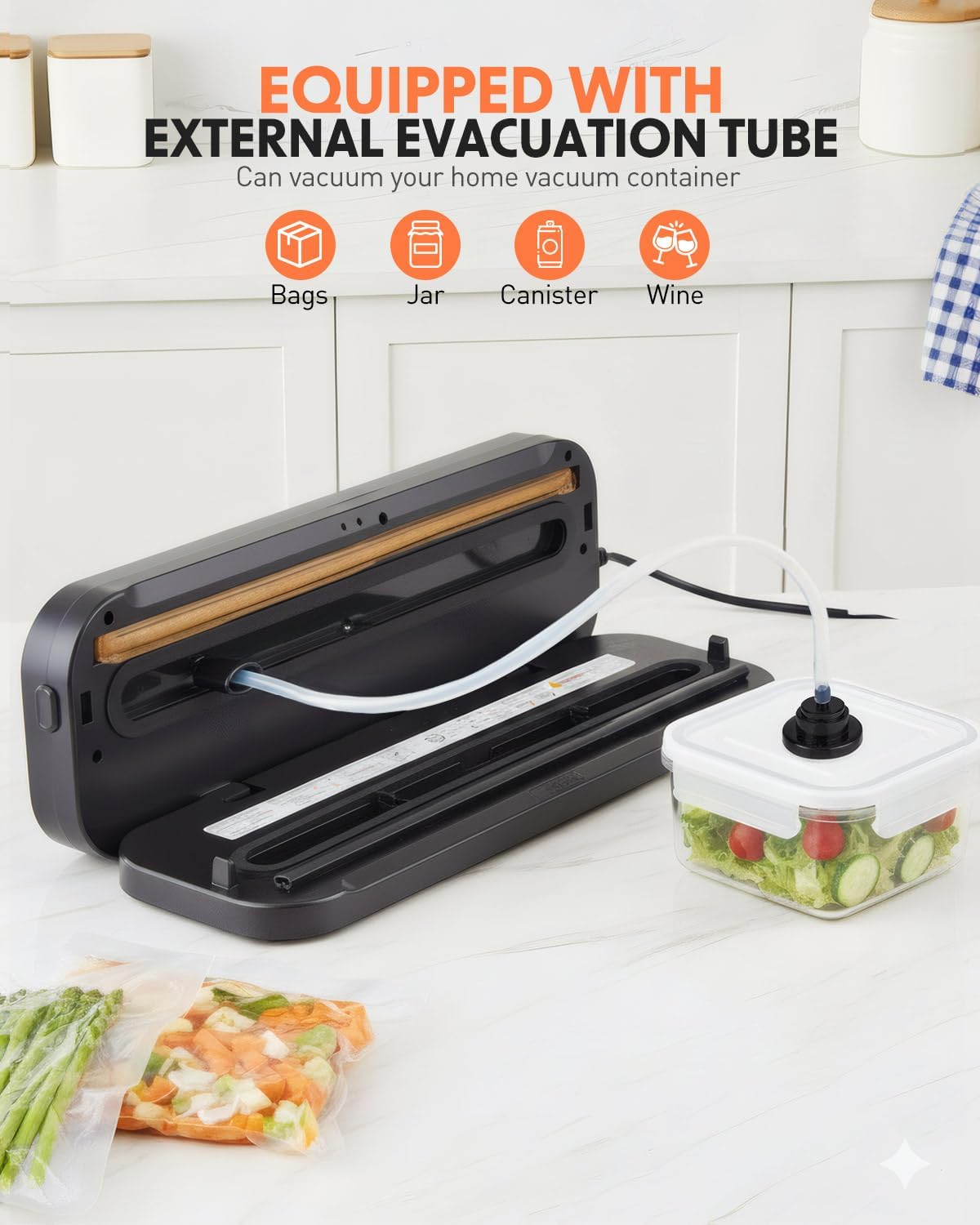 Vacuum Sealer for Food, 75KPA Suction Food Saver with Dry/Moist Modes & Digital Timer, Food Saver Vacuum Sealers Machine with 50 bags, Ideal for Home Kitchen Use (50 Pcs) - Image 6