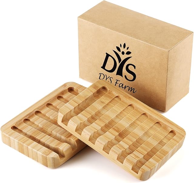 Bamboo Soap Dish for Shower , Natural Wood Soap Saver Tray Self Draining to Keep Soap Dry, Soap Box Container Case for Bathroom Kitchen Sink 2 Pack