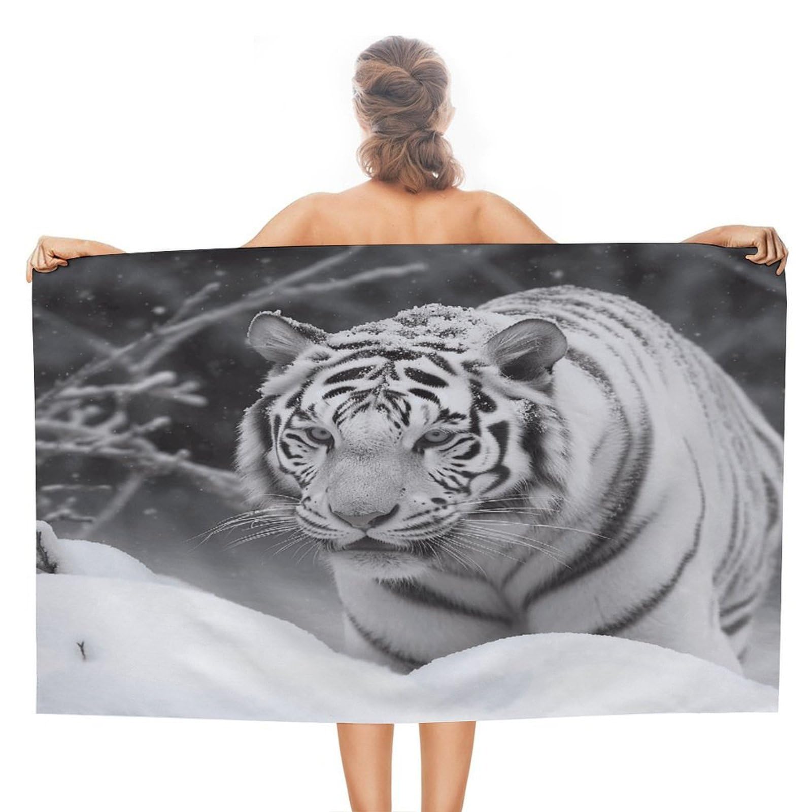 VstaDank White Tiger in The Snow Bath Towel Stylish Double-Faced Pile Travel Towel Soft Absorbent Beach Towel for Pool Swim Sports Camping Adults Gift 51X31 Inch