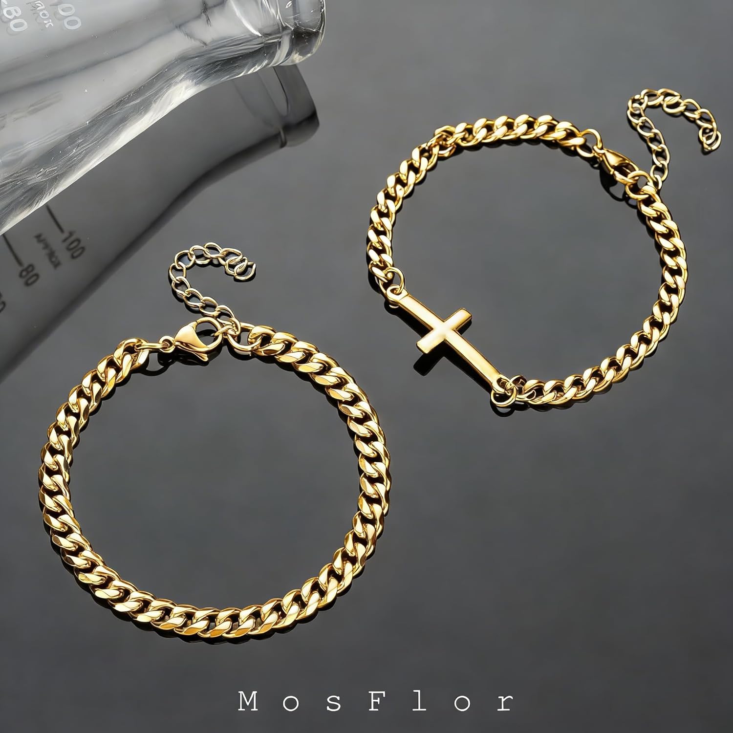 Cross Bracelet for Men, Silver/Gold/Black Mens Cross Bracelets Stack Stainless Steel Cuban Link Chain Bracelet Set Non Tarnish Adjustable Chunky Mens Jewelry Gifts for Men Dad Him Father's Day - Image 6