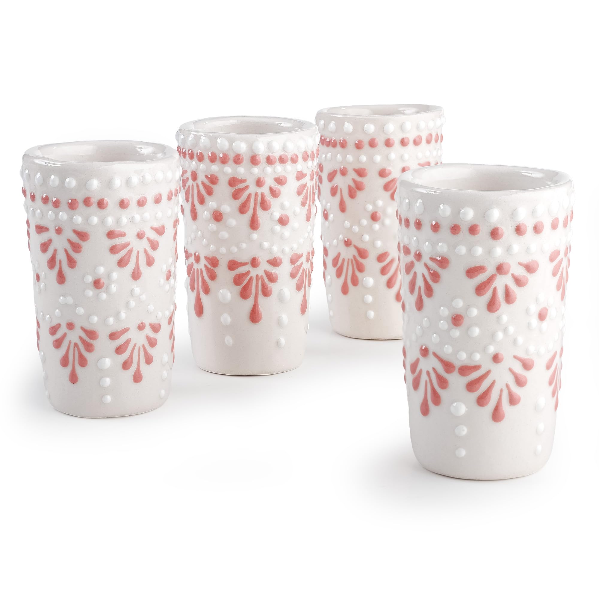 Talavera Shot Glasses Set of 4 Authentic Mexican Tequila Shot Glasses - Hand-painted - 2 Oz (Cascada Blush Pink)