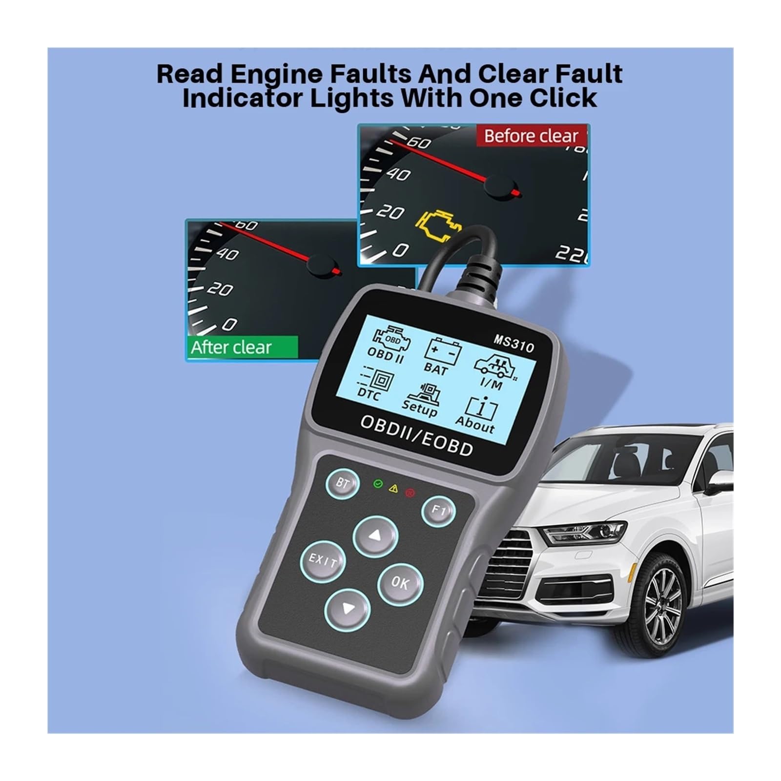 Multi-Lingue Leggi Le Informazioni del Veicolo OBDII Scanner Veicolo OBD2 2 Pezzi Lettore di codice MS310 Strumento scansione diagnostica for Auto Funziona for,Facile da Usare