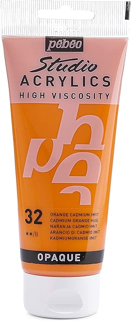 Pébéo 831-032 - Studio Acrylics Fine Acrylic - Acrylic Paint - Orange Acrylic - Cadmium Orange Hue, 100 ml